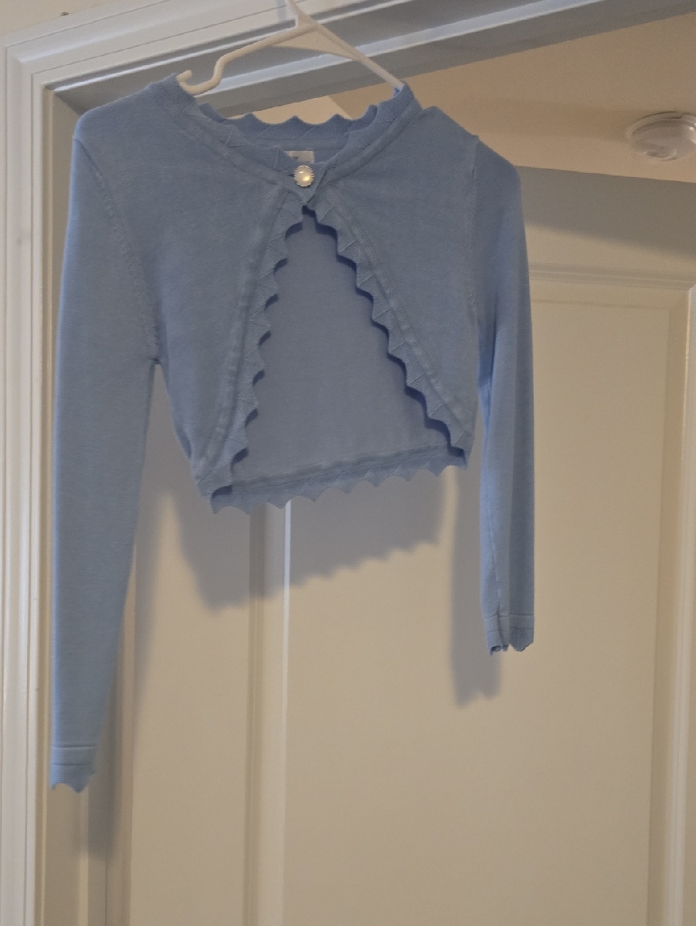 Girls' Light Blue Scallop-Trim Cardigan Bolero